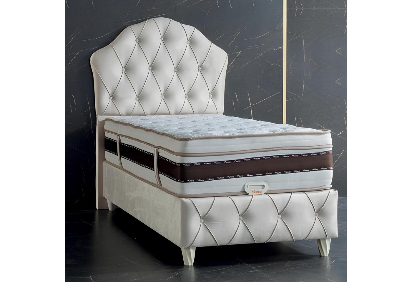 JVmoebel Einzelbett Bett Weiß Einzelbett Schlafzimmer Boxspring Betten Stil Chesterfield (Bett), Made in Europa von JVmoebel