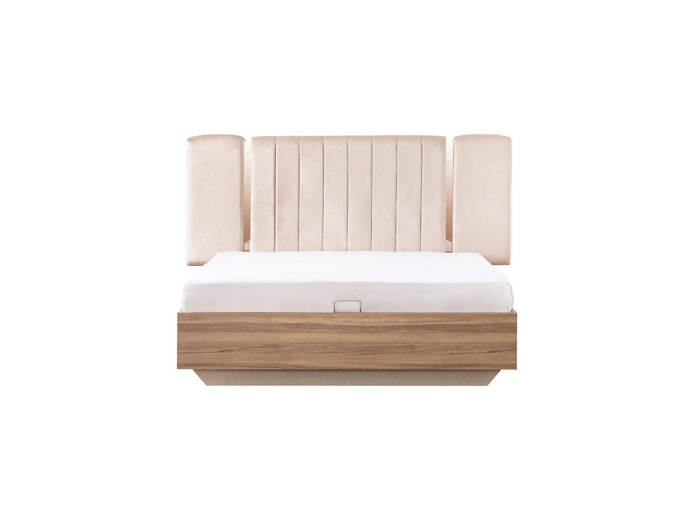 JVmoebel Bett Bettrahmen Bett Doppelbett mit Bettkasten Beige Stoff Luxus Modern (Bett), Made In Europe von JVmoebel