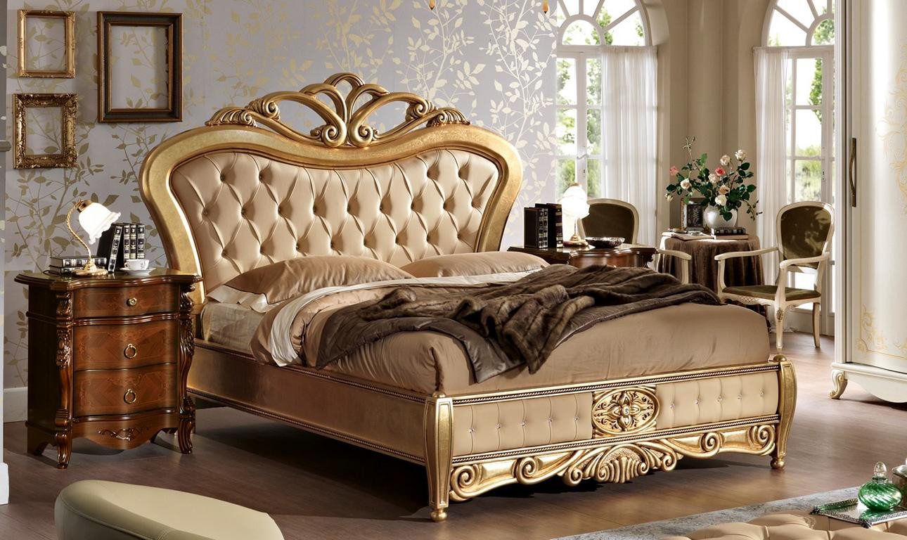 JVmoebel Polsterbett Chesterfield Barock Doppelbett aus massivem Holz in Gold (1-tlg), Made in Europa von JVmoebel