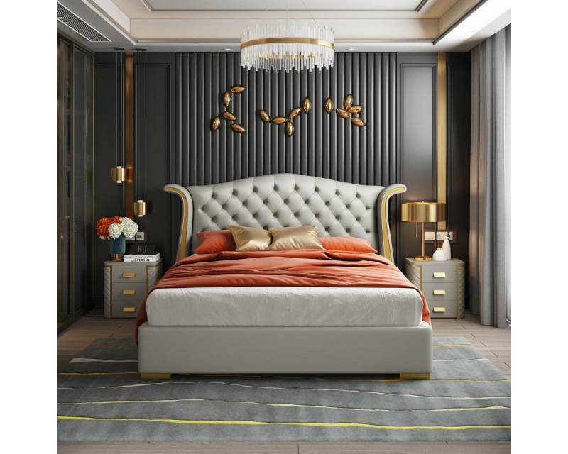 JVmoebel Polsterbett Chesterfield Möbel im Lederlook für das Schlafzimmer Regale (1-tlg., 1x nur Bett ohne Nachttische), Made in Europa von JVmoebel