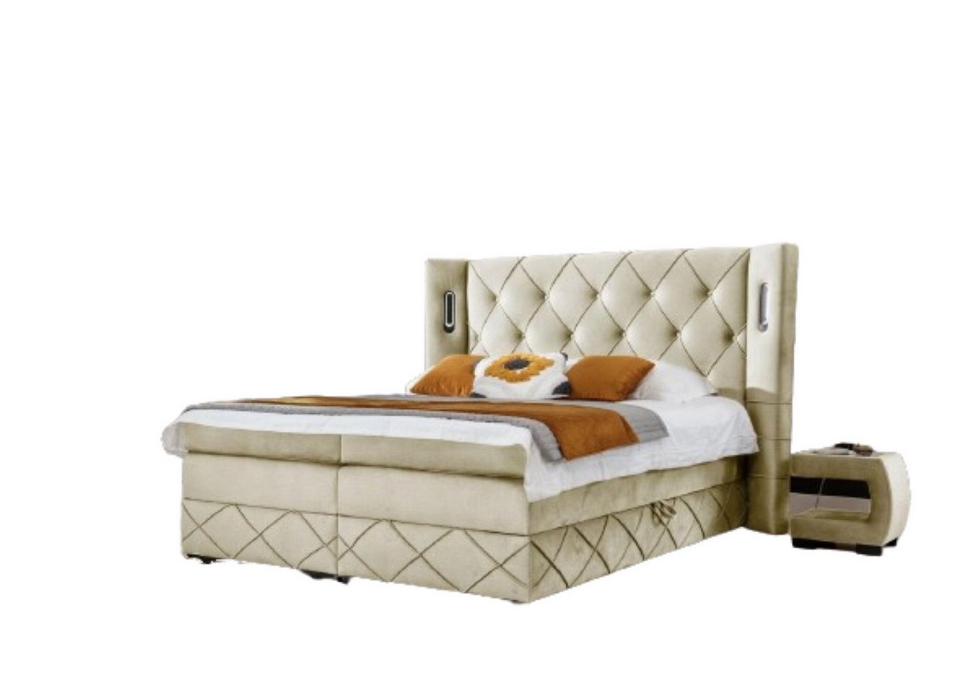 JVmoebel Bett Chesterfield Polsterbett Schlafzimmer Nachttische Luxus Möbel (3-tlg., Bett / 2x Nachttische), Made in Europa von JVmoebel
