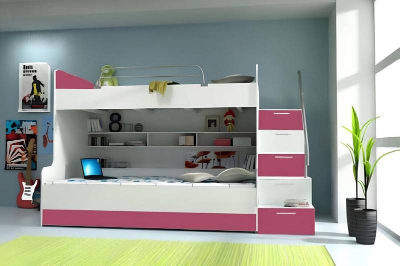 JVmoebel Bett DOPPELSTOCKBETT "HOCHGLANZ" KINDER HOCHBETT ETAGENBETT SOFORT (1-tlg., Etagenbett), Made in Europa von JVmoebel