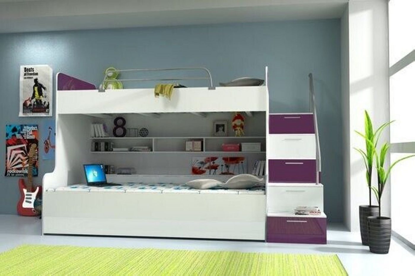 JVmoebel Bett DOPPELSTOCKBETT "HOCHGLANZ" KINDER HOCHBETT SOFORT (1-tlg., Hochbett), Made in Europa von JVmoebel