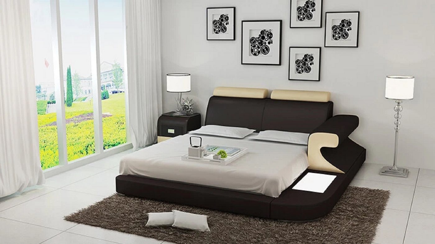 JVmoebel Bett Design Polster Doppel Bett Moderne Betten Schlafzimmer mit USB & Regal (Bett "LB8809), Made in Europa von JVmoebel