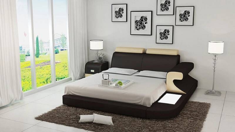 JVmoebel Bett Design Polster Doppel Bett Moderne Betten Schlafzimmer mit USB & Regal (Bett "LB8809), Made in Europa von JVmoebel