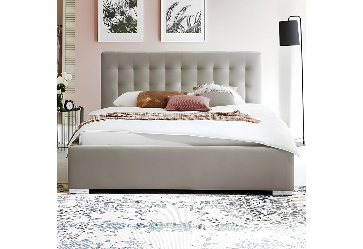 JVmoebel Bett Doppelbett Bett Schlafzimmer 180cm Matratze Grau Chesterfield Stil (1-tlg., Bett), Made in Europa von JVmoebel