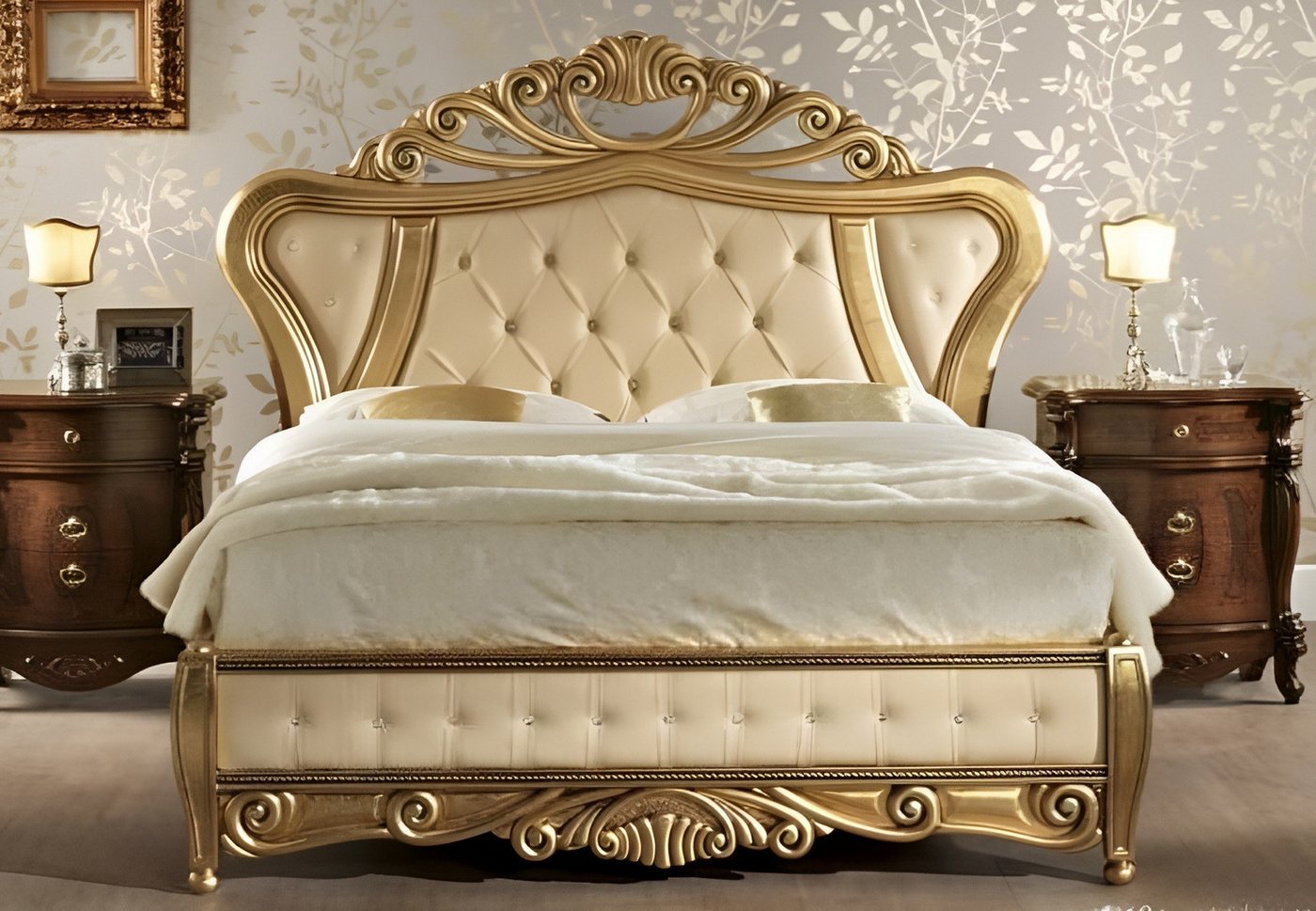 JVmoebel Bett Doppelbett Schlafzimmer Möbel Italien Mobilificio Chesterfield Betten, Made in Italy von JVmoebel