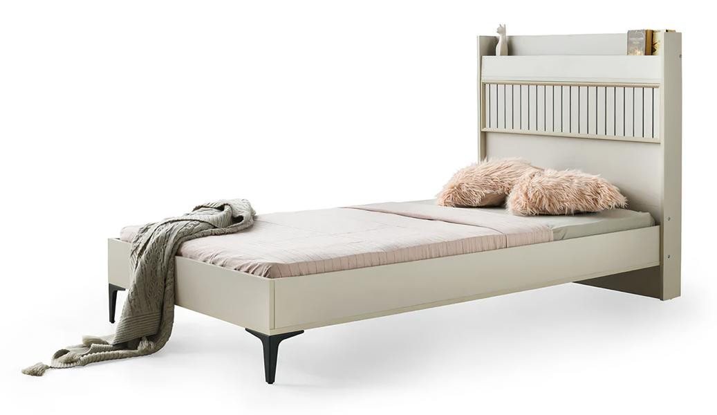 JVmoebel Kinderbett Einzelbett Beige mit Modernem Kopfteil aus Holz für Kinderzimmer, Made in Europe von JVmoebel