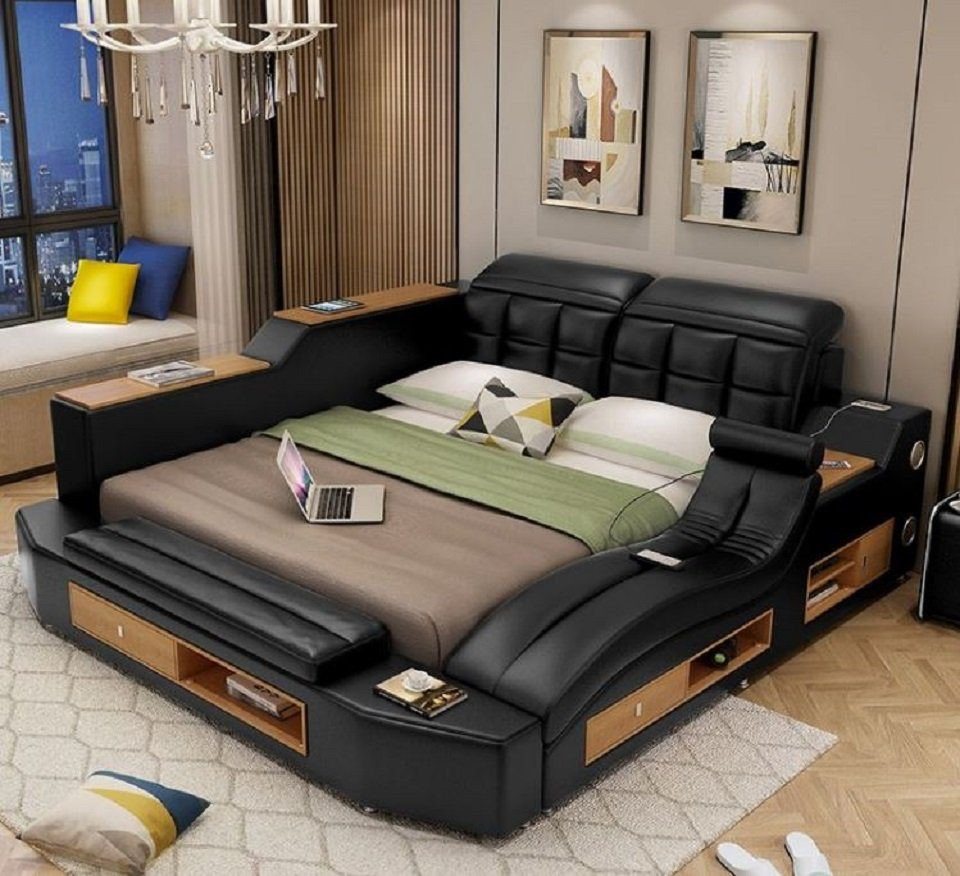 JVmoebel Multimediabett Funktion Bett Doppelbett Lederbett Betten Leder Polster Schlafzimmer, Made in Europa von JVmoebel