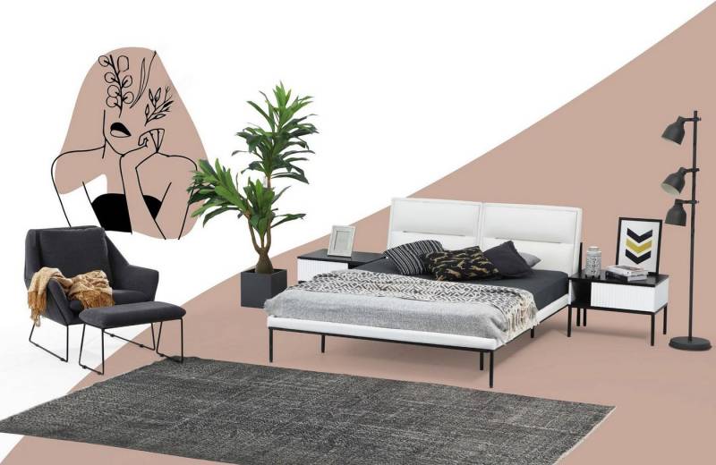 JVmoebel Schlafzimmer-Set Garnitur Schlafzimmer Doppelbett Bett Nachttische Weiß Set 3tlg, (Set 3tlg. Schlafzimmer (Bett + 2xNachttische), Made in Europa von JVmoebel