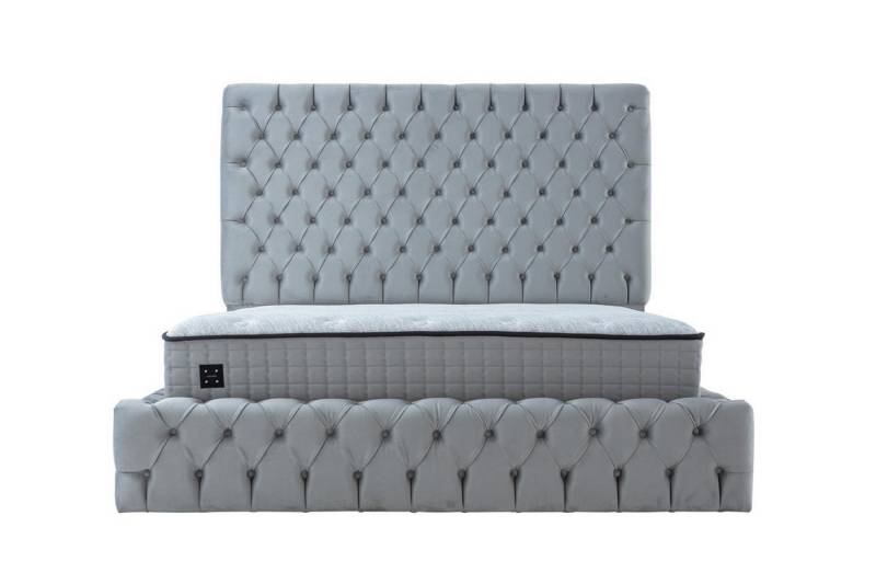 JVmoebel Bett Graues Chesterfieldd Doppelbett mit Matratze Designer Schlafzimmer (2-tlg., Bett mit Matratze), Made in Europa von JVmoebel