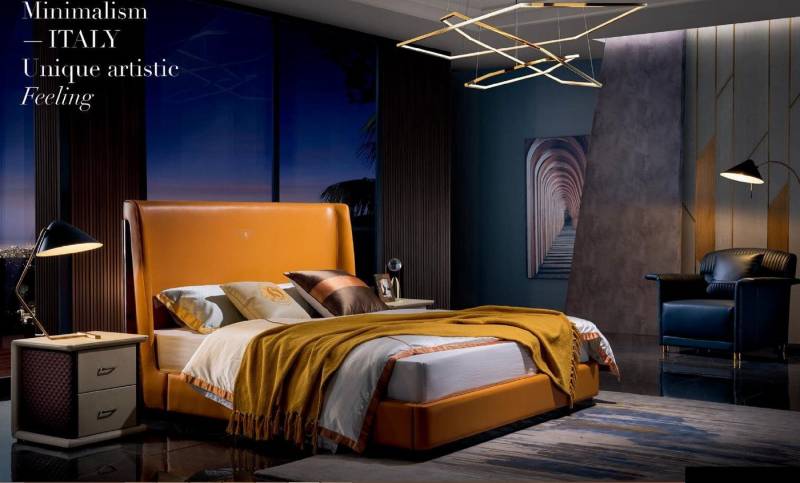 JVmoebel Bett Holz Betten Schlafzimmer Hotel 180x200 Stil Massive Möbel Orange Holz, Made in Europa von JVmoebel