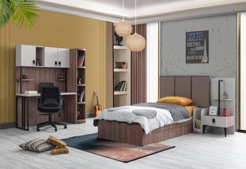 JVmoebel Jugendzimmer-Set Kinderzimmer Set Bett Nachttisch Schreibtisch Bücherregal Modern, (4tlg.Set(Kinderbett+Nachttisch+Schreibtisch+Buecherregal), Made in Europa von JVmoebel