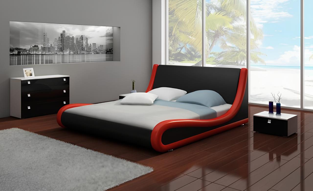 JVmoebel Bett Lederbett Polsterbett mit Matratze Neu NIKLAS Wasserbett Bett Betten (Wasserbett Bett Betten - NIKLAS), Made in Europa von JVmoebel
