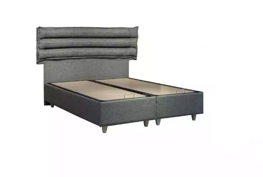 JVmoebel Bett Luxus Bett mit Matratze Komplett Set Bettkasten Ohren Grau Samt (1-tlg., Bett) von JVmoebel