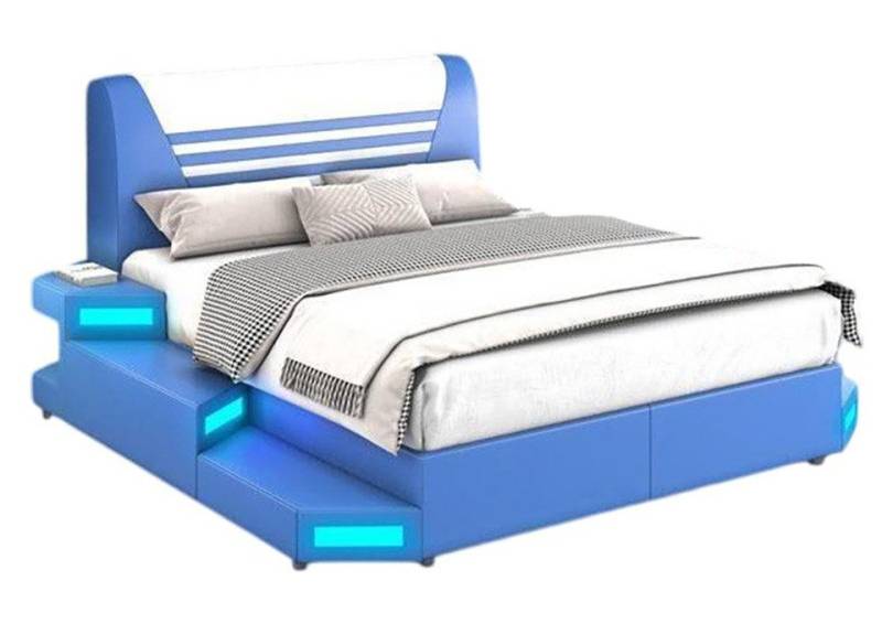 JVmoebel Bett Luxus Led Beleuchtetes Schlafzimmer Bett Lederbett 180x200 Möbel (Bett), Made in Europa von JVmoebel