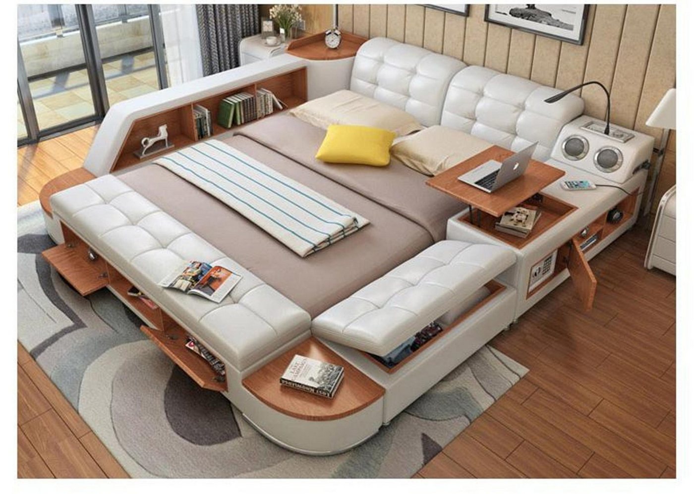 JVmoebel Bett Polster 180x200 Multifunktion Regal USB Liege Design Bett JVmoebel Bett Polster 180x200 Multifunktion Regal USB Liege Design Bett von JVmoebel
