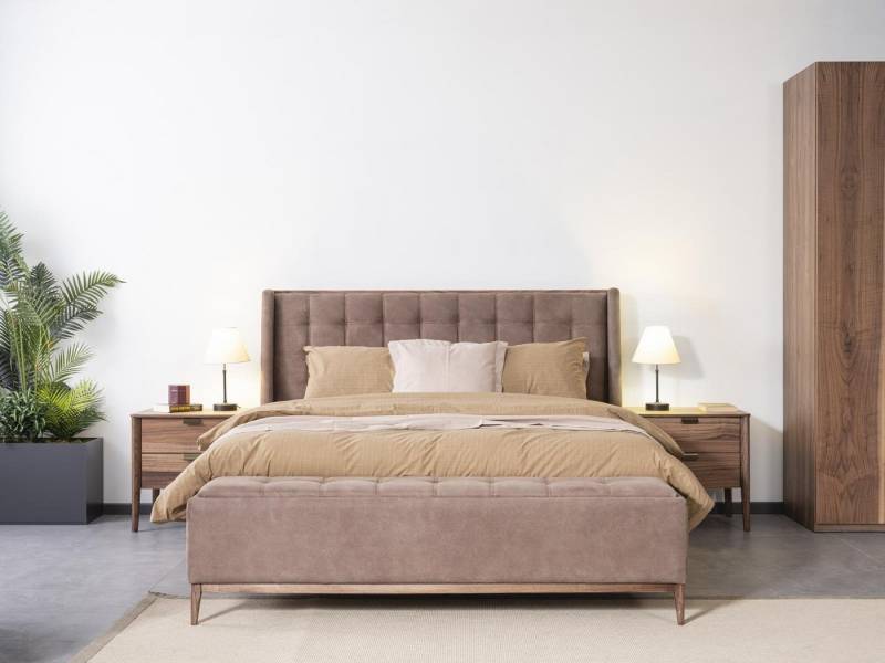 JVmoebel Polsterbett Polsterbett aus Holz in Braun für das Schlafzimmer Möbel, Made in Europa von JVmoebel