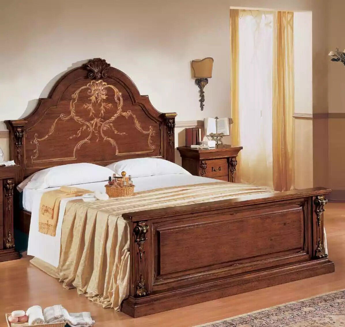 JVmoebel Bett Schlafzimmer Bett Holz 160x200 Betten Braun Doppelbett Möbel Möbel (1-tlg., Nur Bett), Made in Italy von JVmoebel