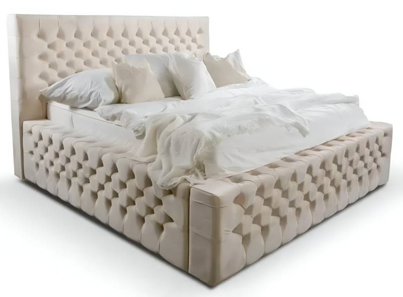 JVmoebel Bett Schlafzimmer Doppelbett Bett 180cm Matratze Beige Chesterfield Stil (1-tlg., Bett), Made in Europa von JVmoebel