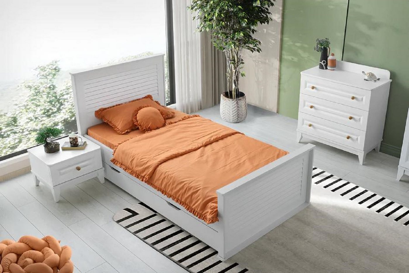 JVmoebel Jugendzimmer-Set Schlafzimmer Jugendzimmer Set Kinderzimmer Bett Nachttisch Kommode, (3-tlg., Bett + Nachttisch + Kommode), Made in Europa von JVmoebel