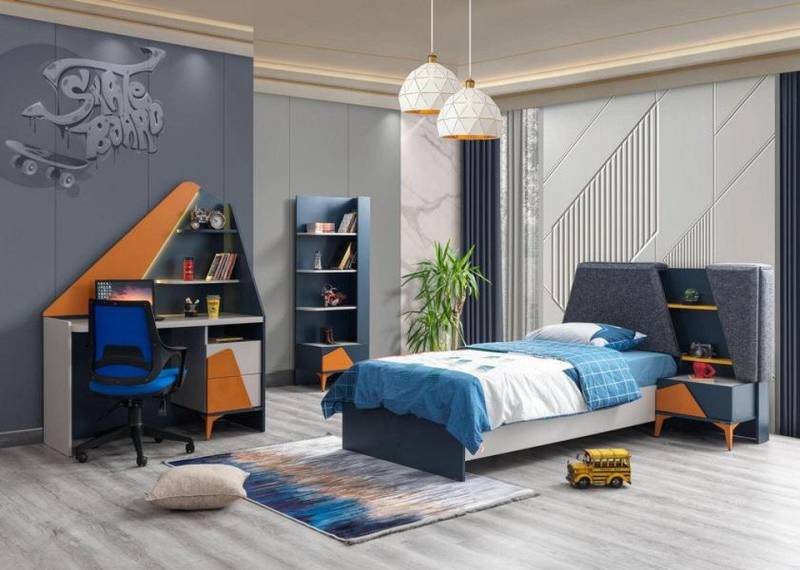 JVmoebel Jugendzimmer-Set Schlafzimmer Set Kinderzimmer Bett Nachttisch Schreibtisch, (4tlg.Set(Kinderbett+Nachttisch+Buecherregal+Schreibtisch), Made in Europa von JVmoebel