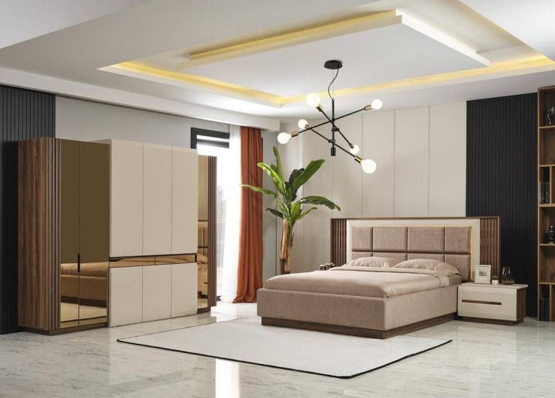 JVmoebel Schlafzimmer-Set Stylish Hellbraun Schlafzimmer Set Deluxe Holzmöbel Doppelbett, (4tlg Schlafzimmer Set (Bett + 2x Nachttische + Kleiderschrank), Made in Europa von JVmoebel