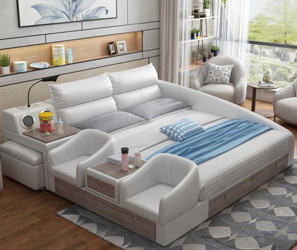 JVmoebel Bett Vielfältiges Doppelbett in Weiß mit modernem Design (1-tlg., Nur Bett), Made in Europa von JVmoebel