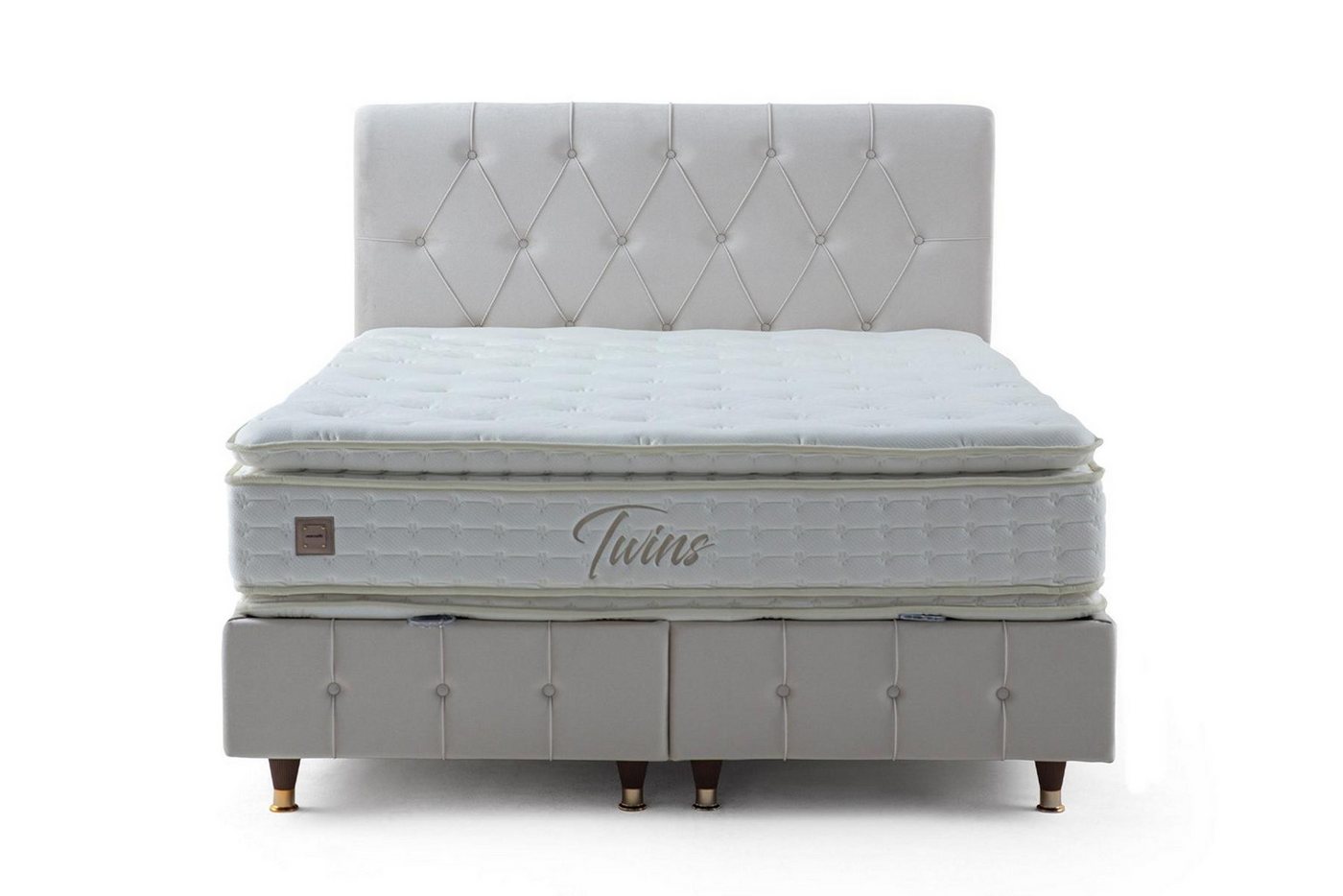 JVmoebel Bett Weißes Chesterfield Bett mit Matratze Designer Rechteckiges (Bett mit Matratze), Made in Europa von JVmoebel