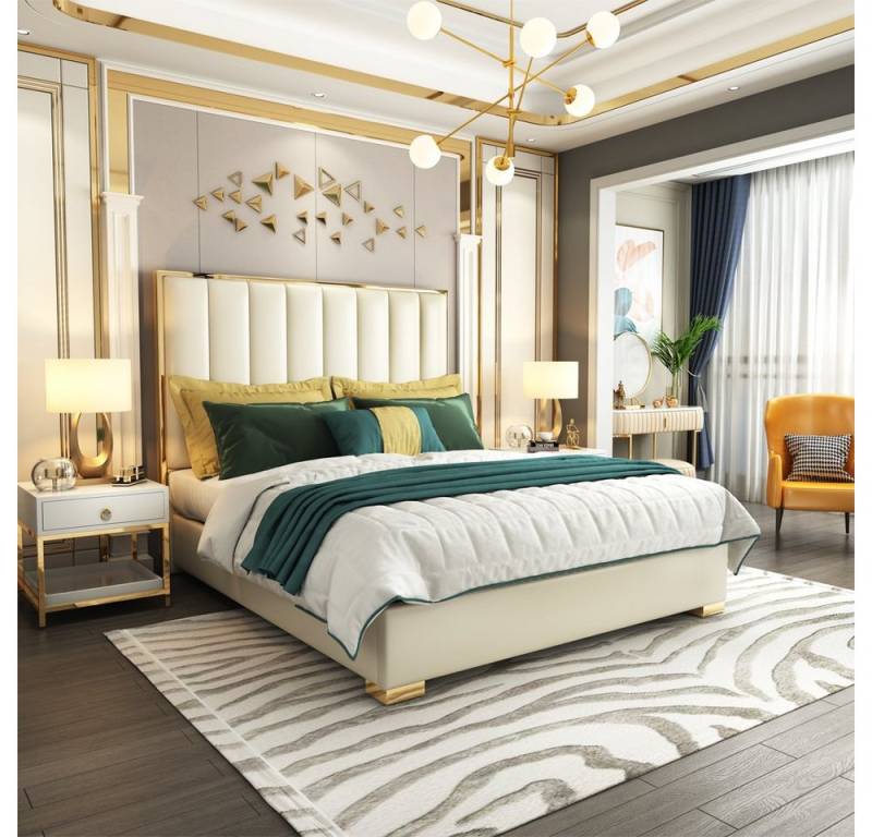 JVmoebel Polsterbett Weißes Doppelbett mit Lederpolster und klassischem Textilbezug, Made in Europa JVmoebel Polsterbett Weißes Doppelbett mit Lederpolster und klassischem Textilbezug, Made in Europa von JVmoebel