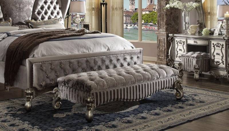 JVmoebel Bettbank Chesterfield Ottomane Fußhocker aus Leder in Grau, Made in Europa JVmoebel Bettbank Chesterfield Ottomane Fußhocker aus Leder in Grau, Made in Europa von JVmoebel