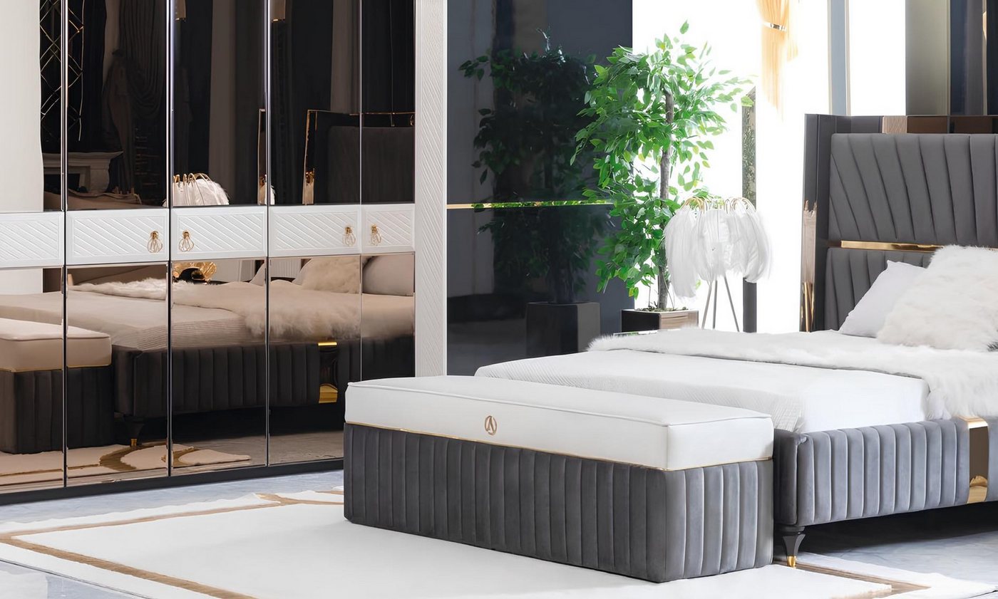 JVmoebel Bettbank Grau-weißer Designer Hocker Bank aus Holz für Sitzkomfort (Hocker), Made in Europa von JVmoebel