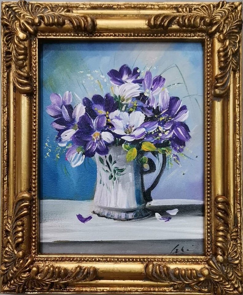 JVmoebel Bild Gemälde Blumen in einer Vase Ölgemälde Handgefertigt SOFORT, (1 St), Made in Europa von JVmoebel