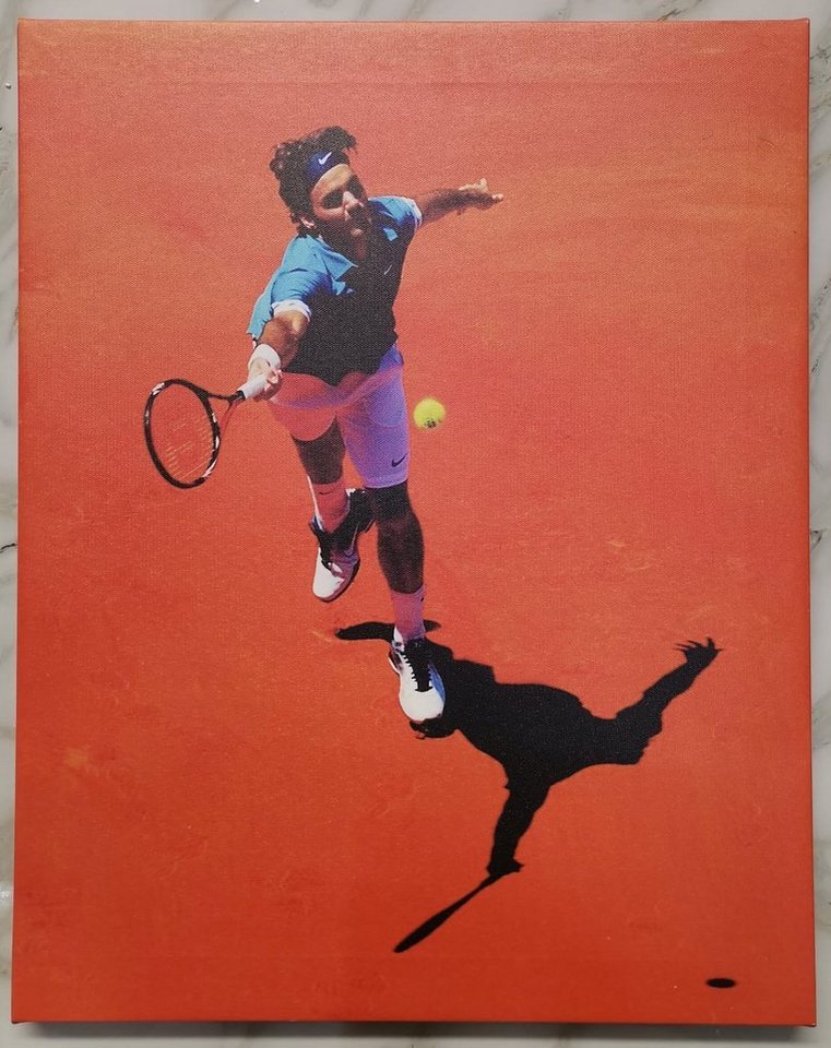 JVmoebel Bild Kunstdruck Roger Federer Tennis Sport Rot Den Ball schlagen SOFORT, (1 St), Made in Europa von JVmoebel