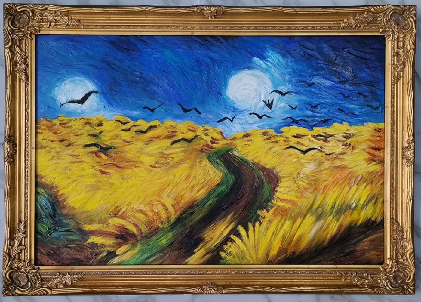 JVmoebel Bild Ölbild sonnenblumen Feld fliegende Vögel blauer Himmel SOFORT, (1 St), Made in Europa von JVmoebel