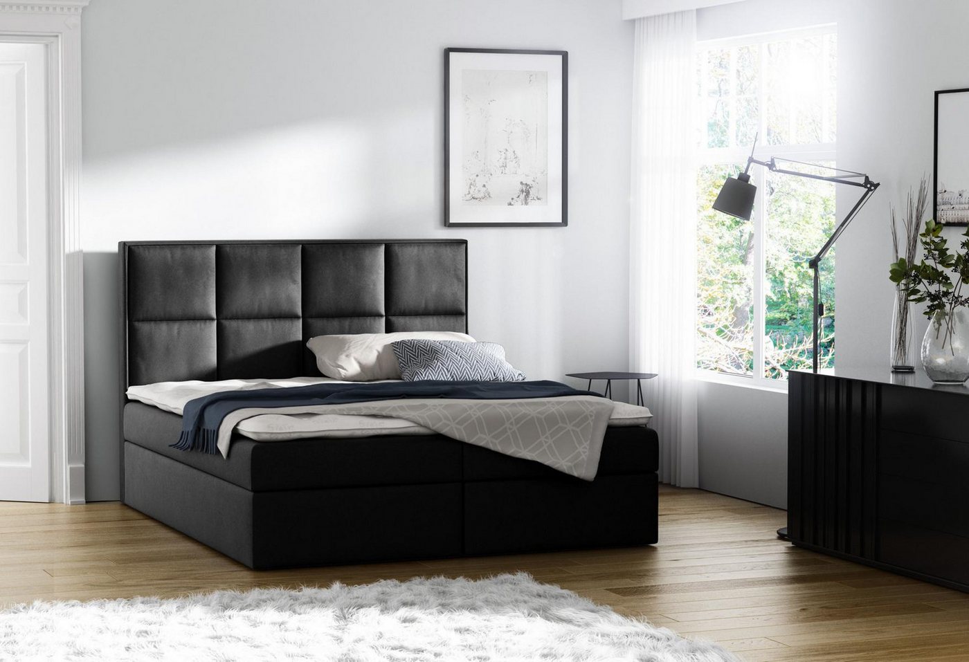 JVmoebel Boxspringbett Hotel-Boxspringbett Schwarz mit Bettkasten für Schlafzimmer, Made in Europa von JVmoebel