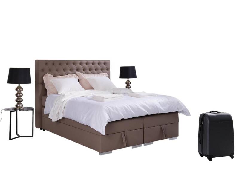 JVmoebel Boxspringbett Komplettes Boxspringbett Chesterfield Braun mit Matratze & Topper Neu, Made in Europe von JVmoebel