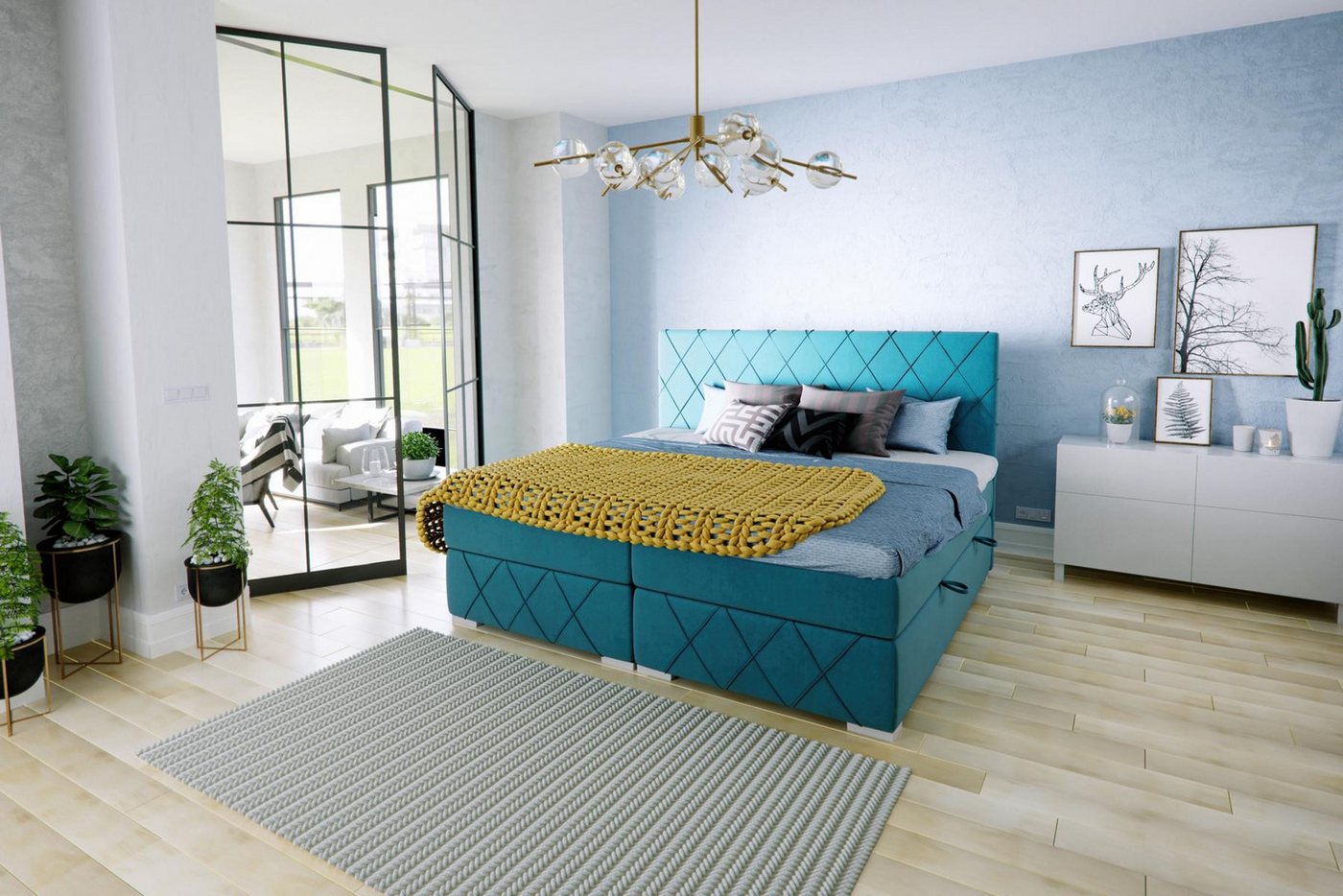 JVmoebel Boxspringbett Luxuriöses Boxspringbett mit Bettkasten und Polsterbezug, Made in Europa von JVmoebel