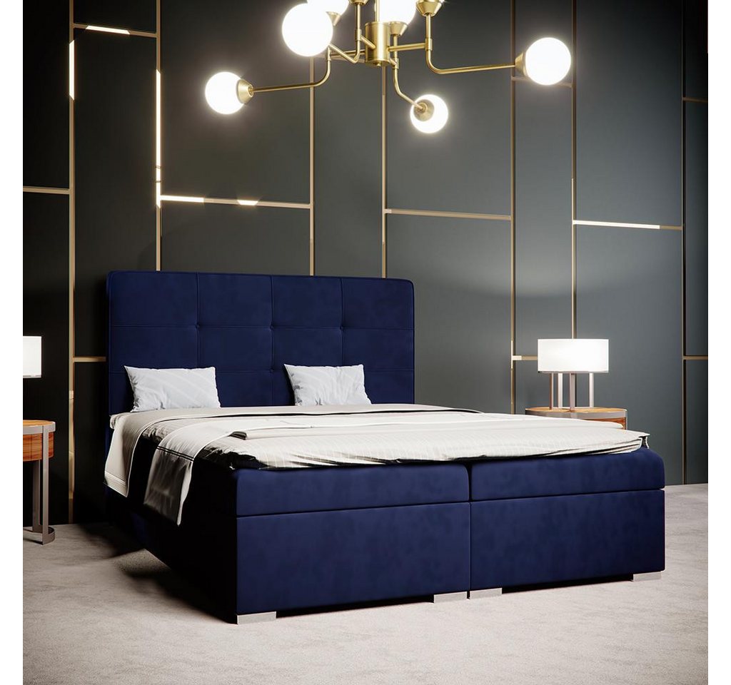 JVmoebel Boxspringbett Luxus Boxspringbett Blau Doppelbett mit Polster und Bettkasten, Made in Europa von JVmoebel