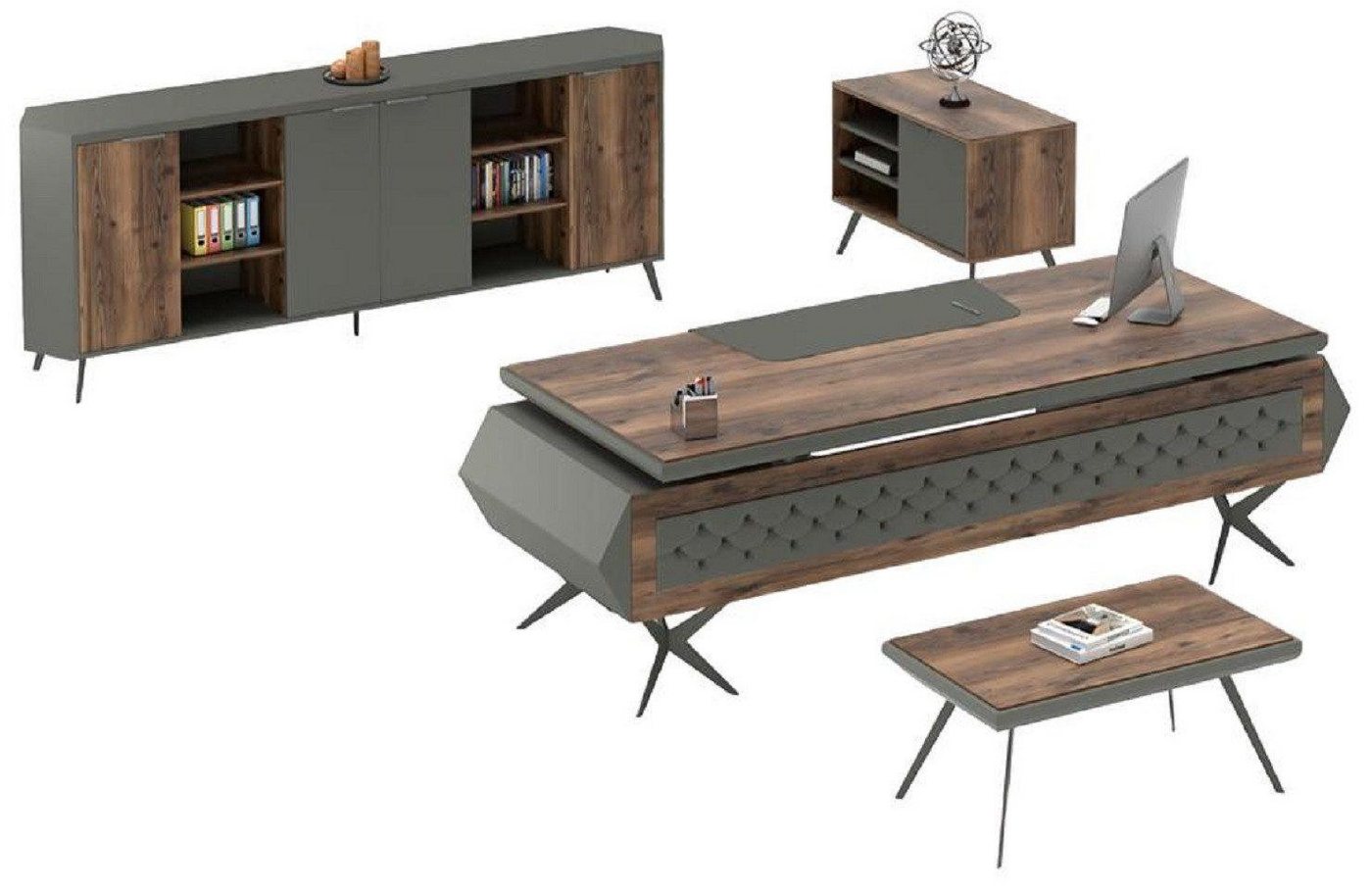 JVmoebel Büromöbel-Set Arbeitstisch Schreibtisch Tisch Sideboard Büro Einrichtung 4tlg. Set, (4-tlg., 4tlg. Arbeitszimmer Set (Tisch + Sideboard + Couchtisch + Kommode), Made in Europa von JVmoebel