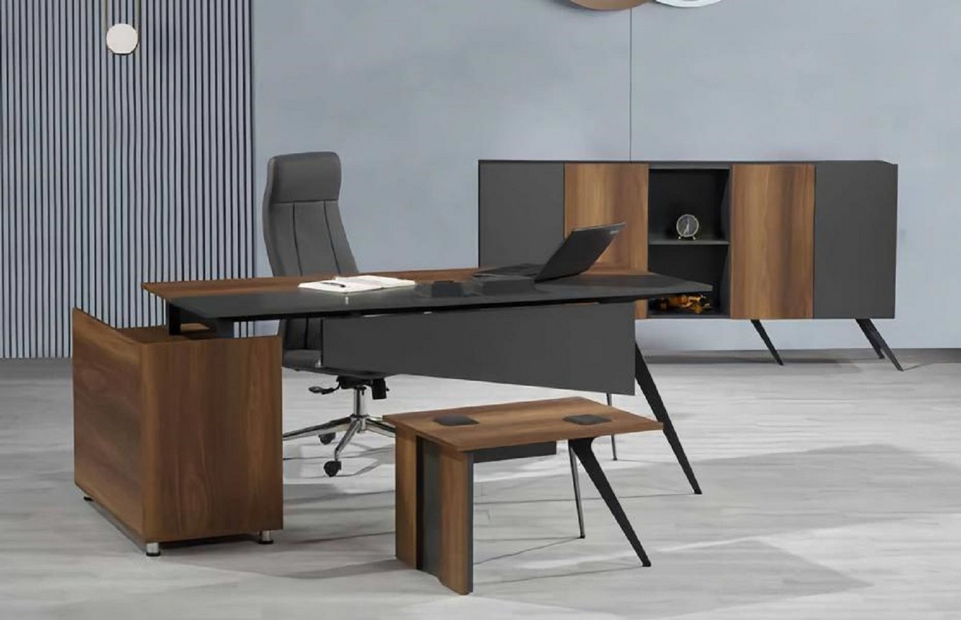 JVmoebel Büromöbel-Set Arbeitszimmer Set Schreibtisch Sideboard Couchtisch Braun Grau, (3-tlg., 3tlg. Arbeitszimmer Set (Schreibtisch + Couchtisch + Sideboard), Made in Europa von JVmoebel