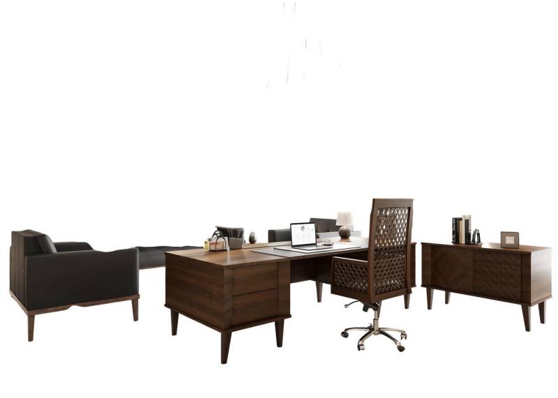 JVmoebel Büromöbel-Set Arbeitszimmer-Set: Minimalismus, Gemütlichkeit und Strenge, (MaßeSchreibtisch, MaßeSideboard, MaßeBürostühle), Made in Europe von JVmoebel