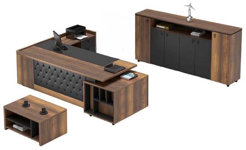 JVmoebel Büromöbel-Set Braun Arbeitstisch Sideboard Büro Einrichtung Schreibtisch 3tlg. Set, (3-tlg., 3tlg. Arbeitszimmer Set (Couchtisch + Tisch + Sideboard), Made in Europa von JVmoebel