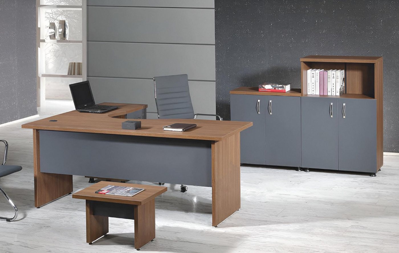 JVmoebel Büromöbel-Set Büro-Eckschreibtisch 4-teiliges Möbelset in Grau Holz, (4-tlg., 1x Bürotisch + 1x Couchtisch + 2x Schrank ohne Sessel), Made in Europa von JVmoebel