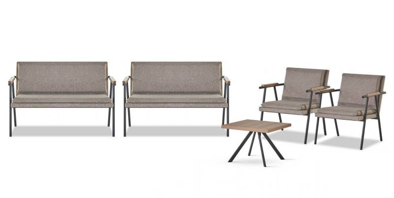 JVmoebel Büromöbel-Set Bürogarnitur Designer Graue 2-Sitzer Moderne 2x Textil Sessel 4tlg Set, (5-tlg., Arbeitszimmer-Set 5tlg (2x 2-Sitzer + 2x Sessel + Couchtisch), Made in Europa von JVmoebel