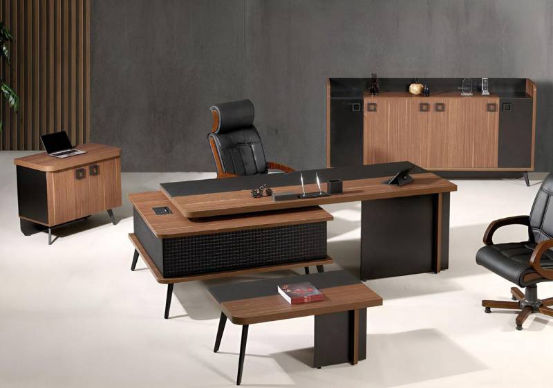 JVmoebel Büromöbel-Set Büromöbel Set 4-teilig Holz braun - Schreibtisch und Tisch für Büro, (4-tlg., 1x Bürotisch + 1x Kommode + 1x Couchtisch + 1x Schrank ohne Sessel), Made in Europa von JVmoebel