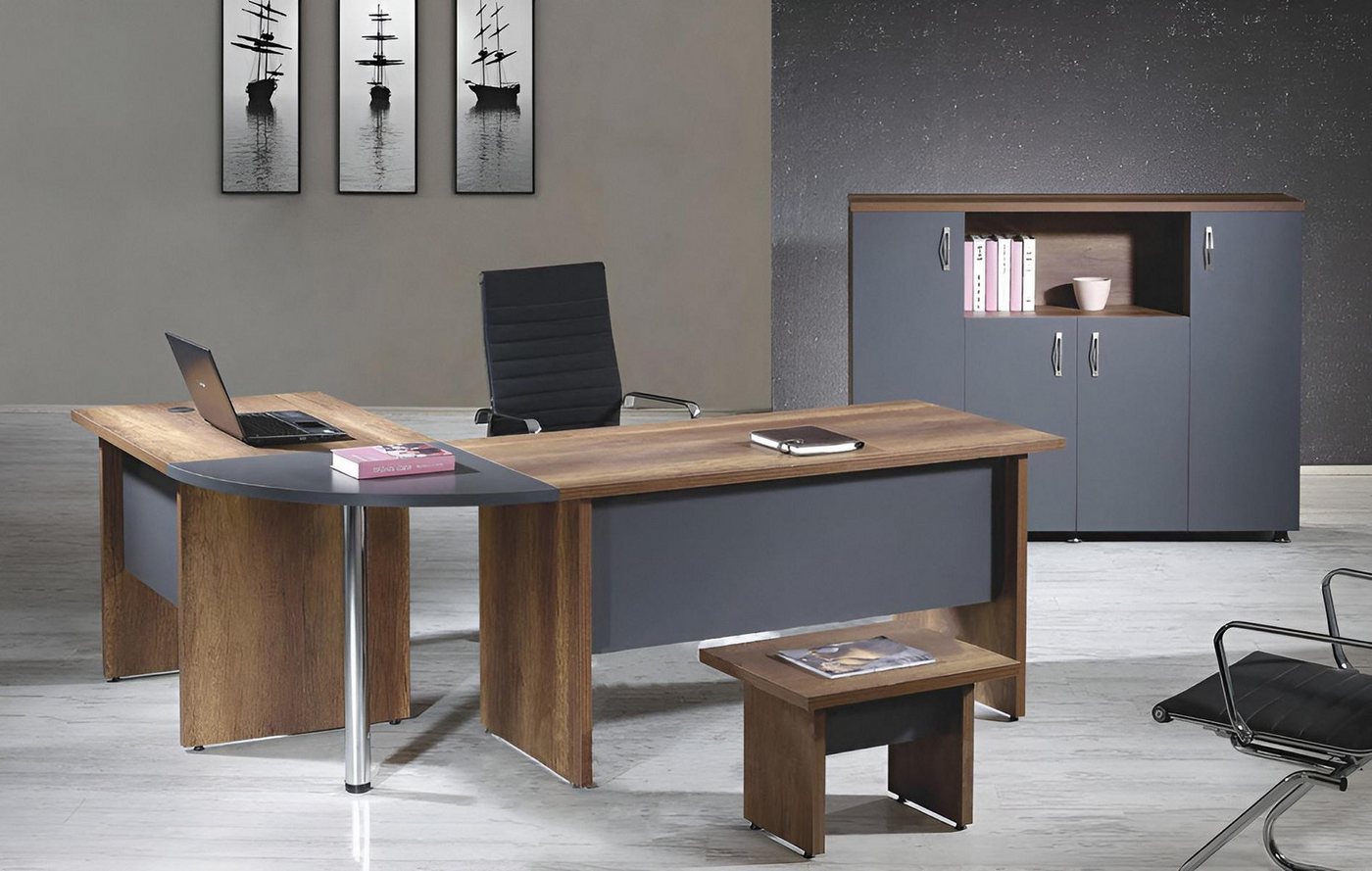 JVmoebel Büromöbel-Set Grau Holz Schreibtisch Set 3-teilig für Büro und Arbeit, (3-tlg., 1x Bürotisch + 1x Couchtisch + 1x Schrank ohne Sessel), Made in Europa von JVmoebel