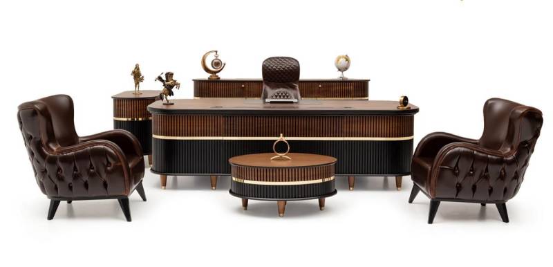 JVmoebel Büromöbel-Set Luxus 6tlg. Büromöbelset Braun - Arbeitstisch & 2 Sessel Hochwertig, (Schreibtisch, Kommode, 2x Sessel, Couchtisch), Made in Europe von JVmoebel