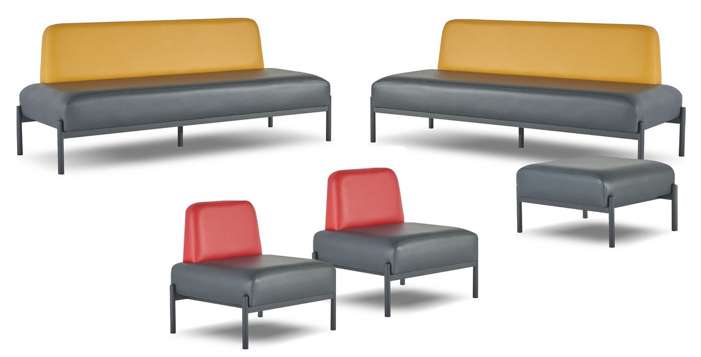 JVmoebel Büromöbel-Set Modulares Sofa-Set 5-tlg 3-Sitzer Sessel Hocker Grau Gelb Rot, (Sofa-Set 5tlg (2x 3-Sitzer + 2x Sessel + Hocker), Made in Europa von JVmoebel