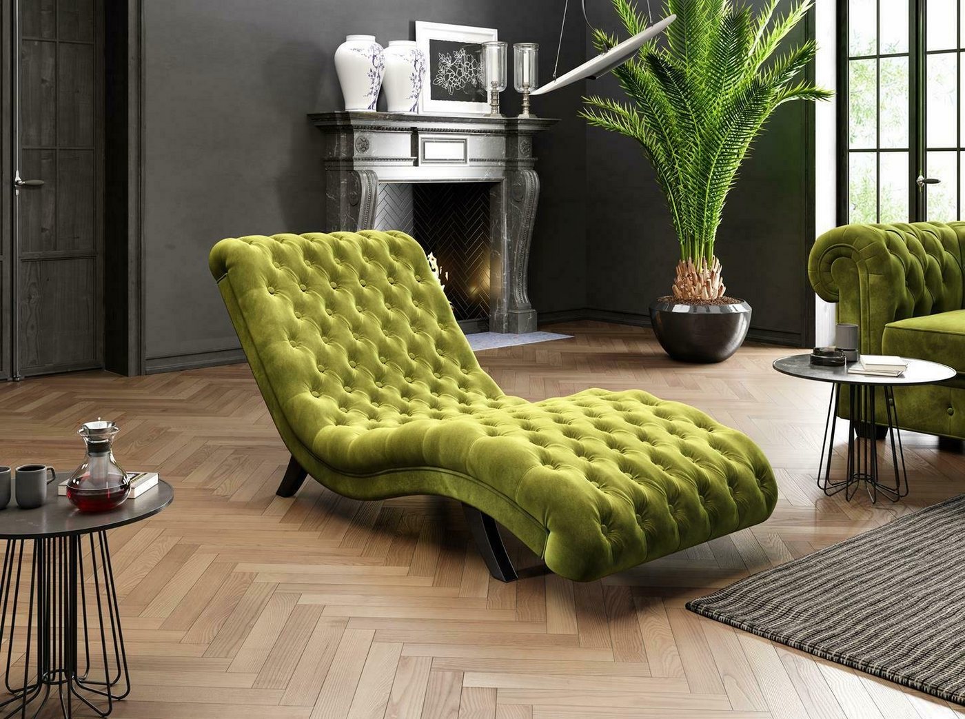 JVmoebel Chaiselongue Loungesofa Chesterfield Couch Sofa Liege Holz Metall Relaxliege, Made in Europa von JVmoebel